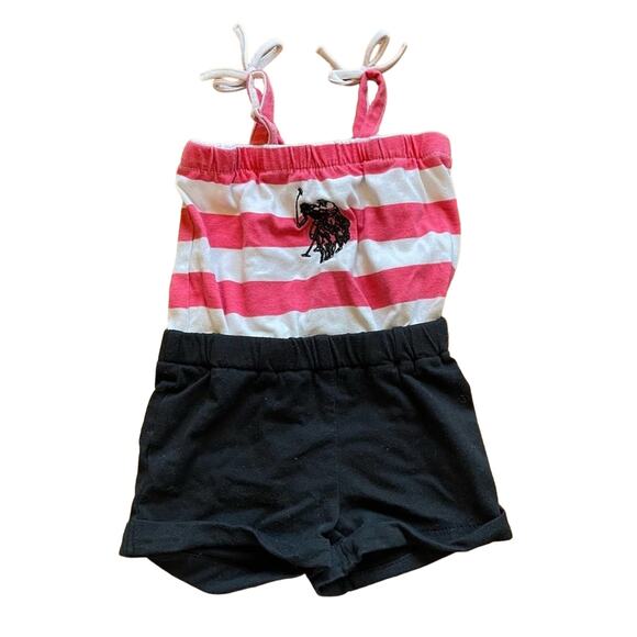 U.S. Polo Assn. 0/3M (Girl) baby romper stripe bow nautical tropical beach - Picture 1 of 8